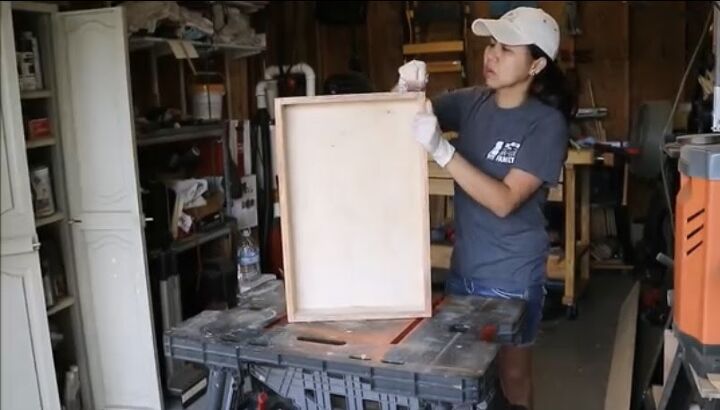 diy pull out cabinet shelves for under 30 each, Stain the Pull Out Cabinet Shelves