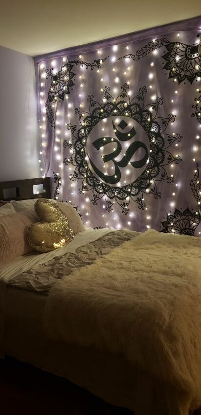 create an accent wall with sting lights and a decorative sheet