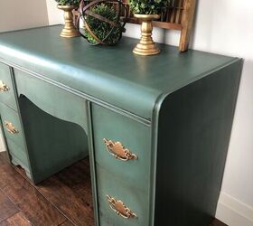 gorgeous green antique waterfall vanity makeover