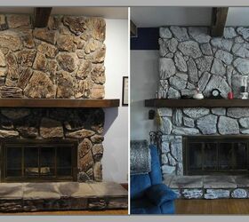 whitewash stone fireplace before and after