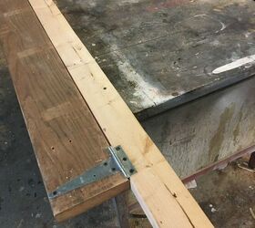 metal top farm table, Makeshift bending brake fastened to workbench