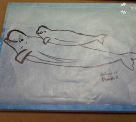 beluga momma s and babies created with beachcombed finds, Whale traced onto Wax Paper