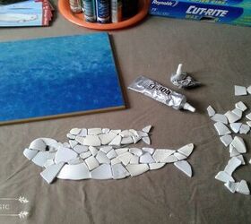 beluga momma s and babies created with beachcombed finds, Whale Mosaic Outlined