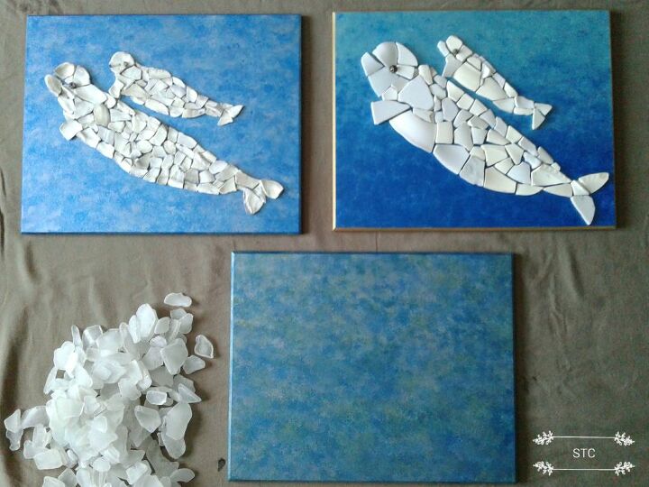 mosaicos de vidro do mar beb beluga e me, Dois conclu dos um para criar