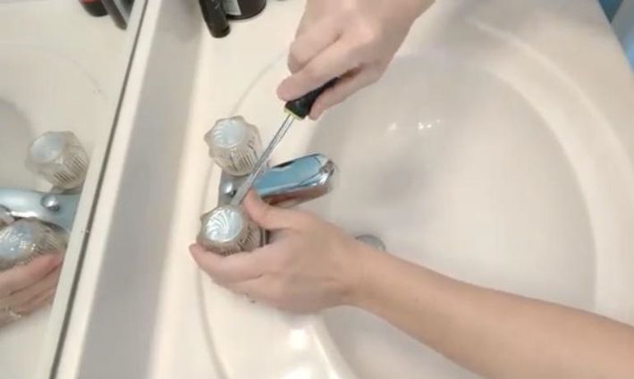 how to replace cartridges to fix a leaky bathroom sink, Remove the Faucet Covers or Handles