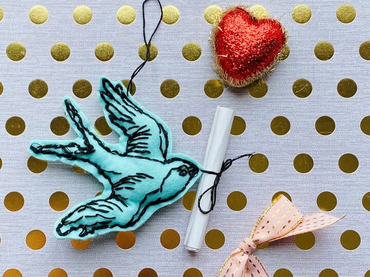 embroidered bird valentine decoration