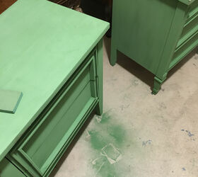 green mismatched nightstands
