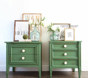 green mismatched nightstands