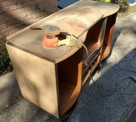 art deco drinks cabinet upcycle, Time to sand