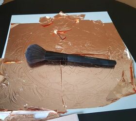 table makeover using bronze leaf