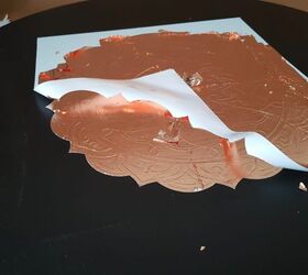 table makeover using bronze leaf