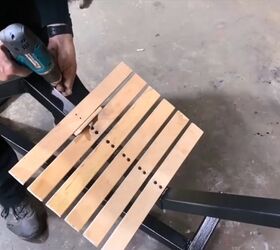 amazing upcycle how to make an outdoor lounge chair from bed slats, Attach Wood Slats to Chair Frame