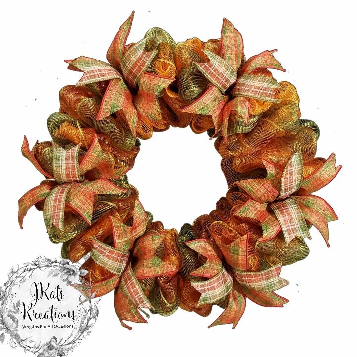 how to make a deco mesh bubble wreath with 3 colors tutorial, Another Fall theme