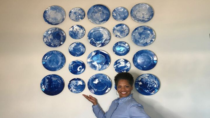 diy abstract art plate wall