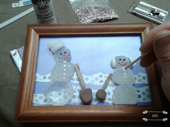 keep on shoveling seaglass snowmen, Painting Buttons On