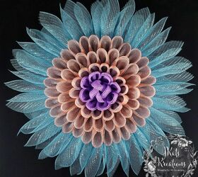 deco mesh daisy petal flower wreath tutorial, A turquoise coral silver lavender version