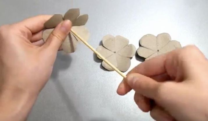 how to make a rose from a cardboard tube recycled toilet paper roll, Insert Stick for Stem