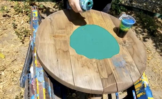 transform wood with acrylic pour painting, Apply Base Color