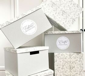 designer storage box makeover with free printable craft room labels