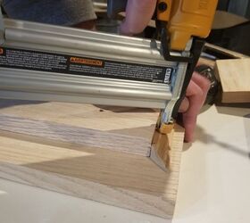 diy wood mantle, Nailing trim to planks