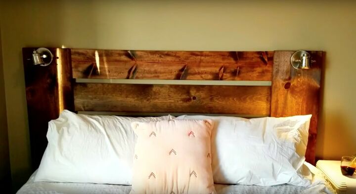 how to build a rustic wooden headboard with lights, Rustic Wooden Headboard With Lights