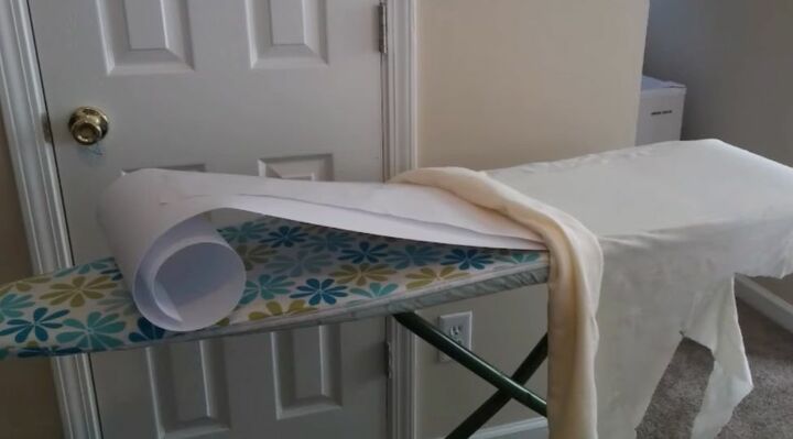 how to give your boring brass chandelier a glamorous makeover, Add Fabric to Styrene