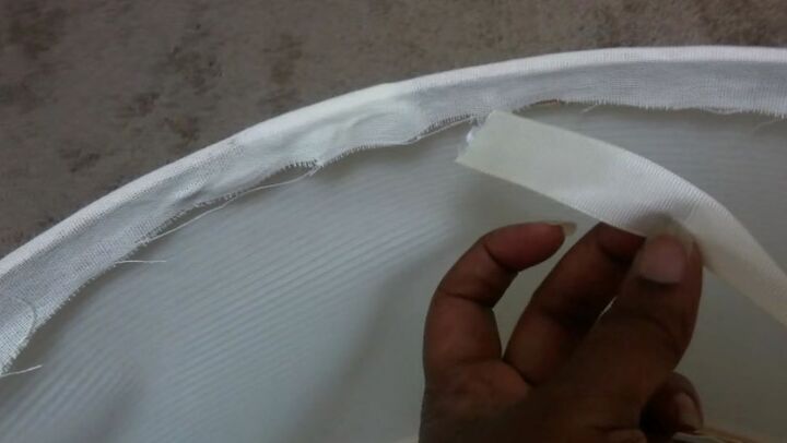 how to give your boring brass chandelier a glamorous makeover, Trim the Excess Fabric