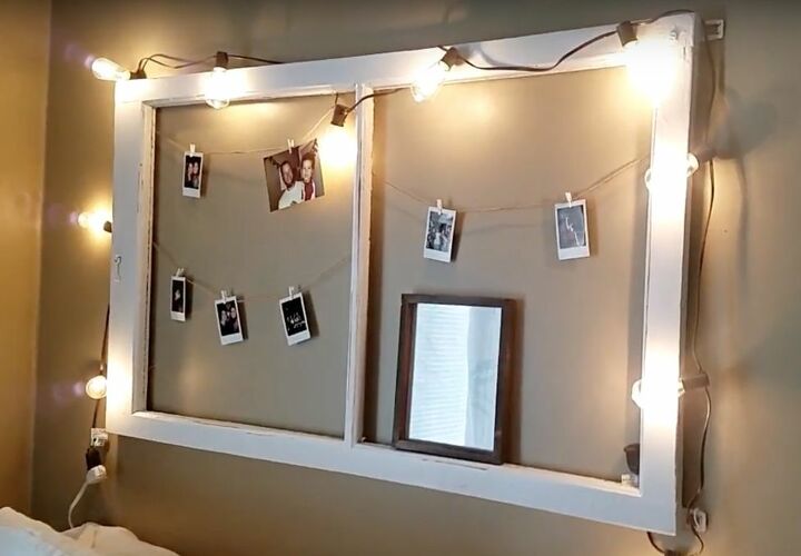 turn an old window frame into farmhouse wall decor, Hang the Frame on The Wall