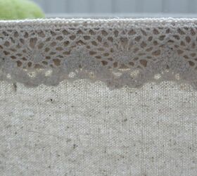 how i made a vintage inspired laundry hamper, Lace around the top