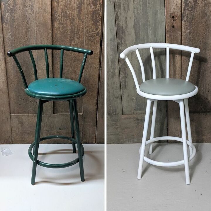 painting a metal and vinyl hand me down bar stool