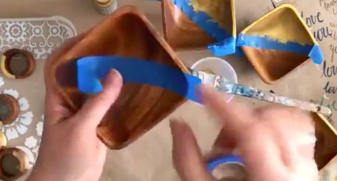 how to color block paint wooden thrift store bowls