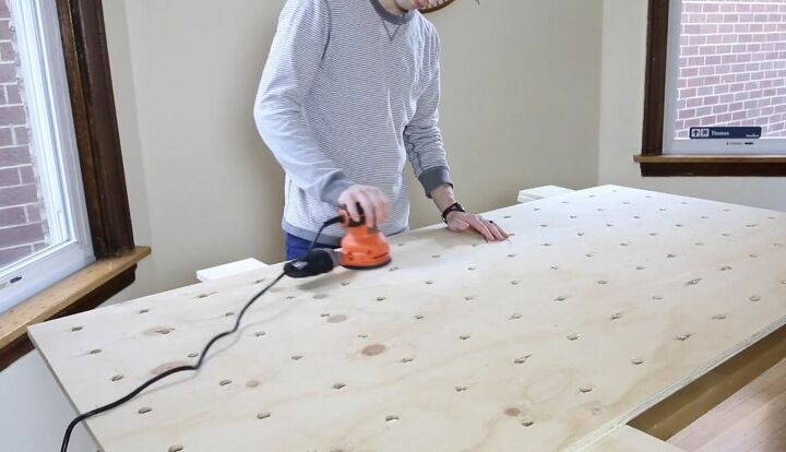diy giant pegboard shelving without drilling into your walls, Sand Pegboard Surface