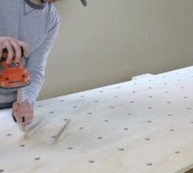 diy giant pegboard shelving without drilling into your walls, Trim Dowels and Sand