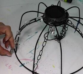 how to create a diy outdoor solar chandelier, Glue Glass Gems onto the Basket