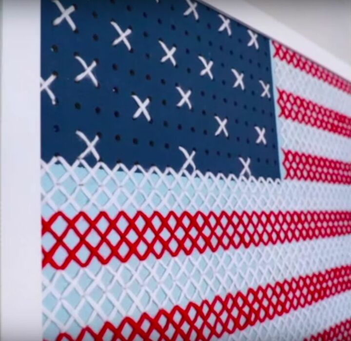 how to make stunning cross stitch decor with a pegboard, DIY Flag Cross Stitch Wall Art