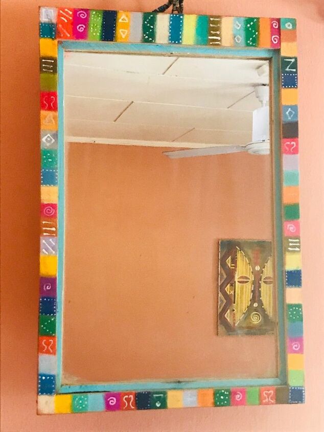 spring refresh 2020 how to colourfully refresh an old mirror frame, Tribal mirror frame makeover