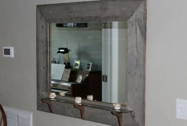 cmo hacer un marco de espejo de palet rstico con un estante, Marco de espejo r stico de palet con estante