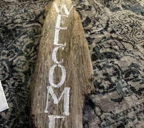 diy welcome sign on drift wood