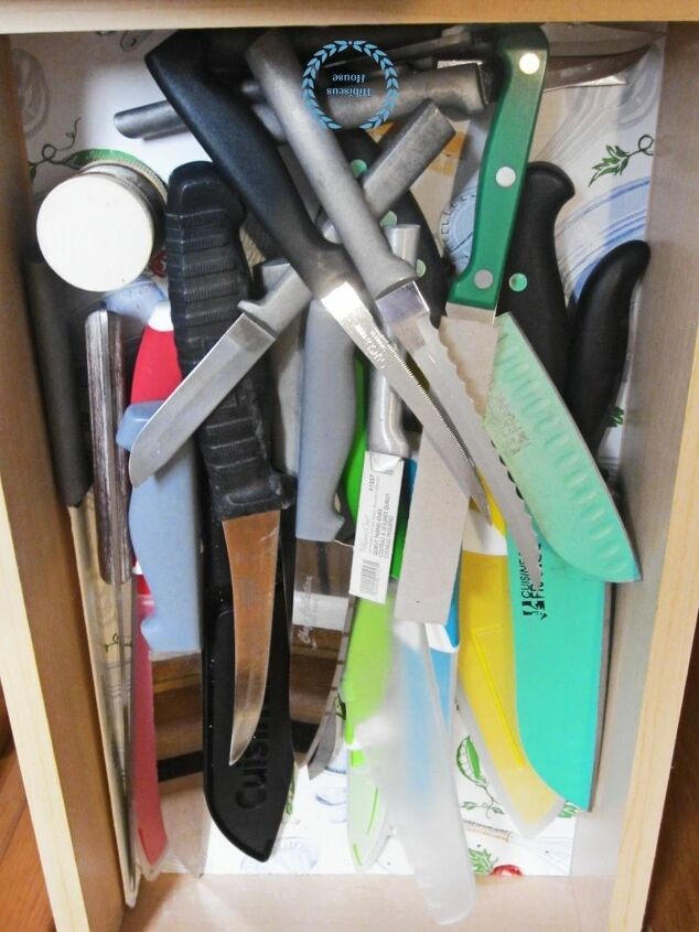 organizacion del cajon de los cuchillos de cocina, Antes