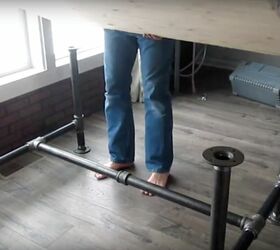 make an industrial style pipe leg table with just one toola, Add the Tabletop