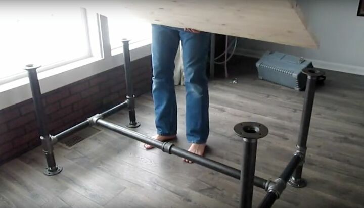 make an industrial style pipe leg table with just one toola, Add the Tabletop
