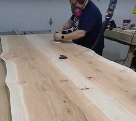 how to make a live edge wooden dining table, Sand the Board