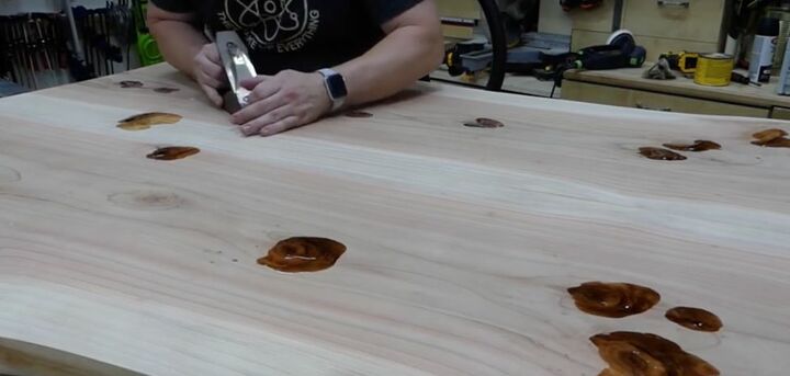 how to make a live edge wooden dining table, Fill Holes with Epoxy