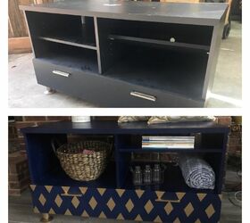 goodwill tv stand makeover boring to fabulous, Here is a before and after pic
