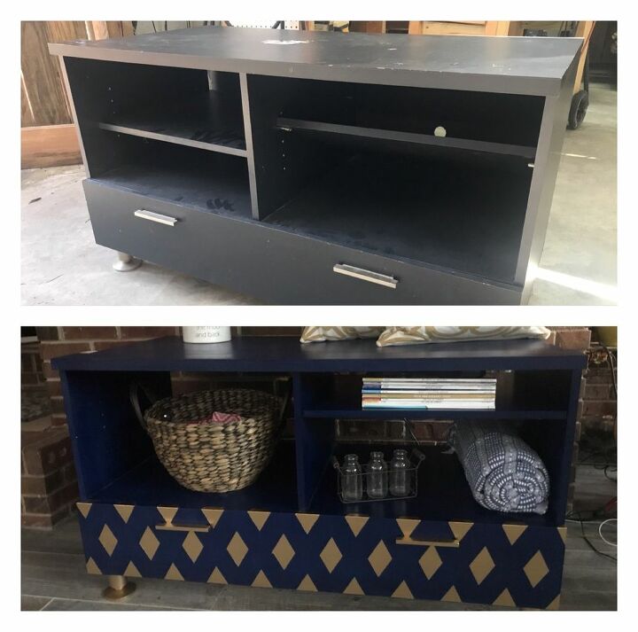 goodwill tv stand makeover boring to fabulous, Here is a before and after pic