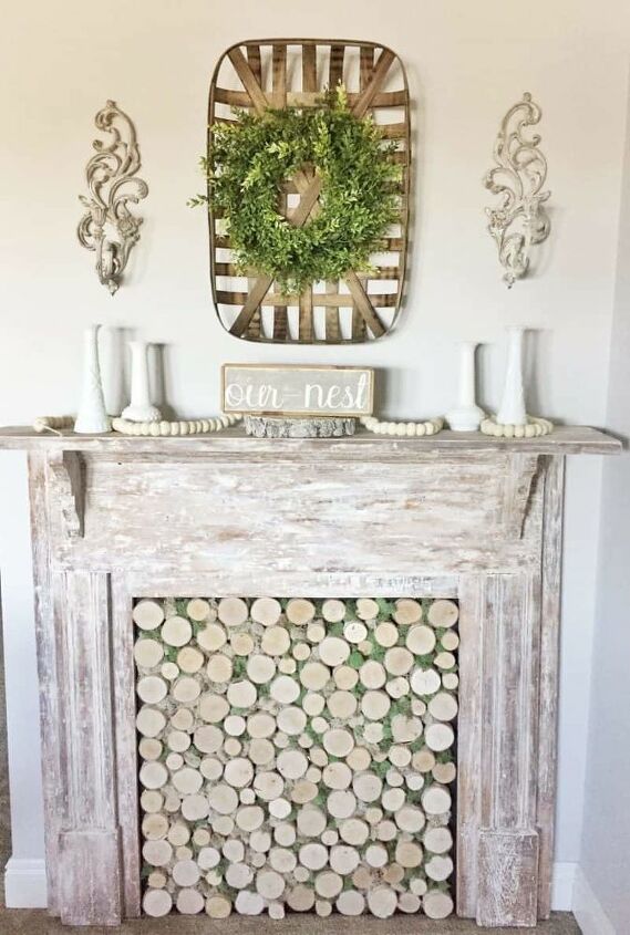 birch wood fireplace cover for a faux wood fireplace insert