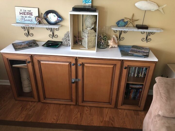 kitchen cabinets to tv console spring2020refresh, Attached locking hatch and padlock