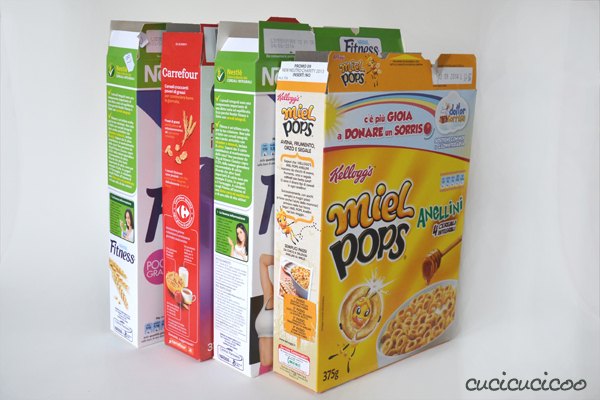 haz bolsas de regalo con cajas de cereales de desayuno reutilizadas