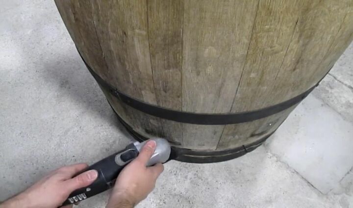 diy wine barrel cabinet, Cut Barrel