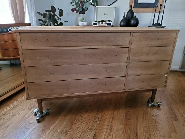 mid century modern dresser upcycled, There she is all sanded down